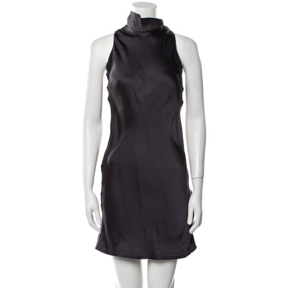 Veronica de Piante XS 100% silk black mini dress silk tie turtleneck luxury - Picture 1 of 3
